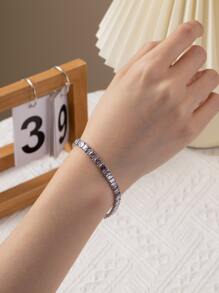 1 vòng tay trang trí đá khối Zirconia sang trọng cho phụ nữ để trang trí hàng ngày - Bạc - Xem 2