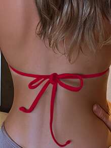 Slaydiva Summer Beach Halter Triangle Bikini Top - Red - View 2