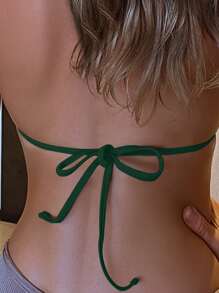 吊脖三角杯比基尼上衣 - 綠色 - 查看 2