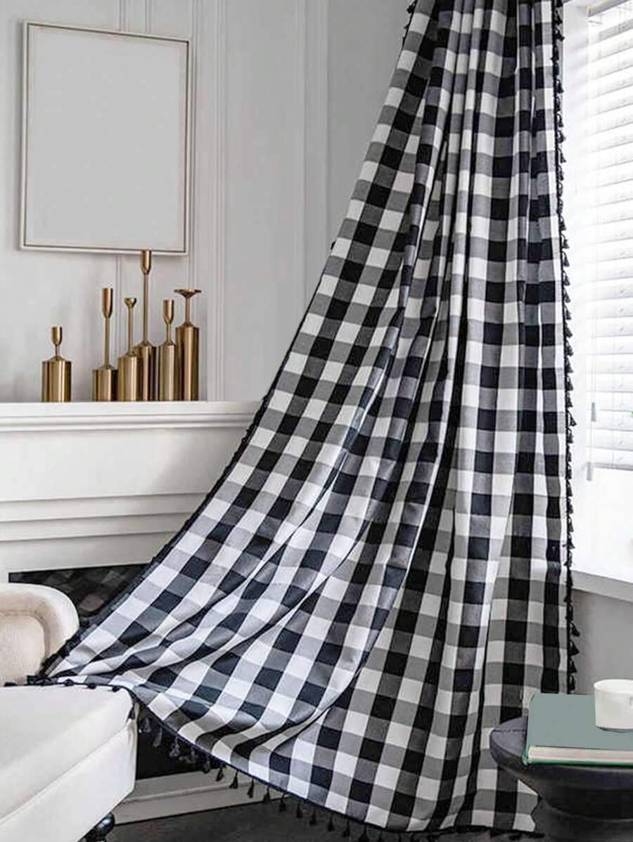 Rèm đơn họa tiết kẻ sọc, Rèm đơn Polyester hiện đại cho phòng ngủ và phòng khách - Đen và trắng - Xem 1