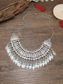 Vòng cổ đá quý hình giọt nước cổ điển, dây chuyền xương đòn ngắn cho phụ nữ thường ngày & đi biển Áo len chuỗi phụ kiện - Màu Bạc Cổ - Xem 6