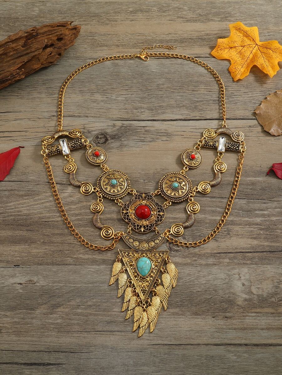 1 cái Bohemian Stone Decor Leaf Charm Yếm Vòng cổ cho phụ nữ cho kỳ nghỉ - Nhiều màu - Xem 1