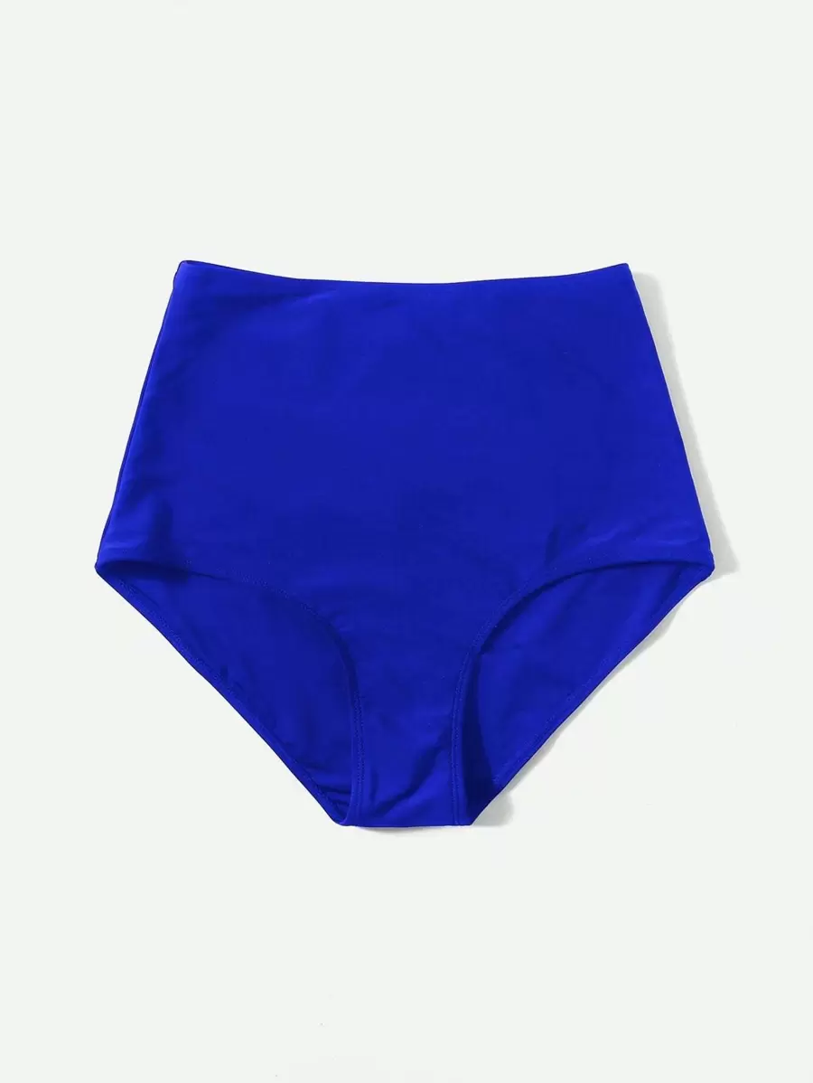 SHEIN Swim Summer Beach Solid High Waisted Bikini Bottom - Royal Blue - View 1