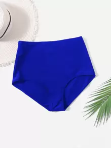SHEIN Swim Summer Beach Solid High Waisted Bikini Bottom - Royal Blue - View 5