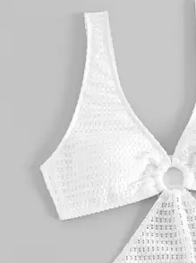 Swim Vcay Summer Beach Ring Linked Cut Out Drawstring Side Bikini Set With Beach Skirt - White - View 6