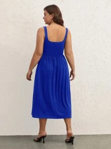 SHEIN BASICS Plus Solid Split Hem Dress - Royal Blue - View 2