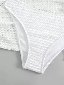 Swim Vcay Summer Beach Ring Linked Cut Out Drawstring Side Bikini Set With Beach Skirt - White - View 7