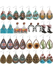 16 cặp/bộ Hoa tai giọt nước đồ họa - Nhiều màu - Xem 1