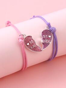 2pcs Bff Matching Heart Charm Bracelet For Best Friends Forever Valentines,Mom,Mother,Mother's Day,Gift