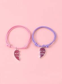 2pcs Bff Matching Heart Charm Bracelet For Best Friends Forever Valentines,Mom,Mother,Mother's Day,Gift