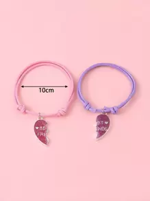 2pcs Bff Matching Heart Charm Bracelet For Best Friends Forever Valentines,Mom,Mother,Mother's Day,Gift