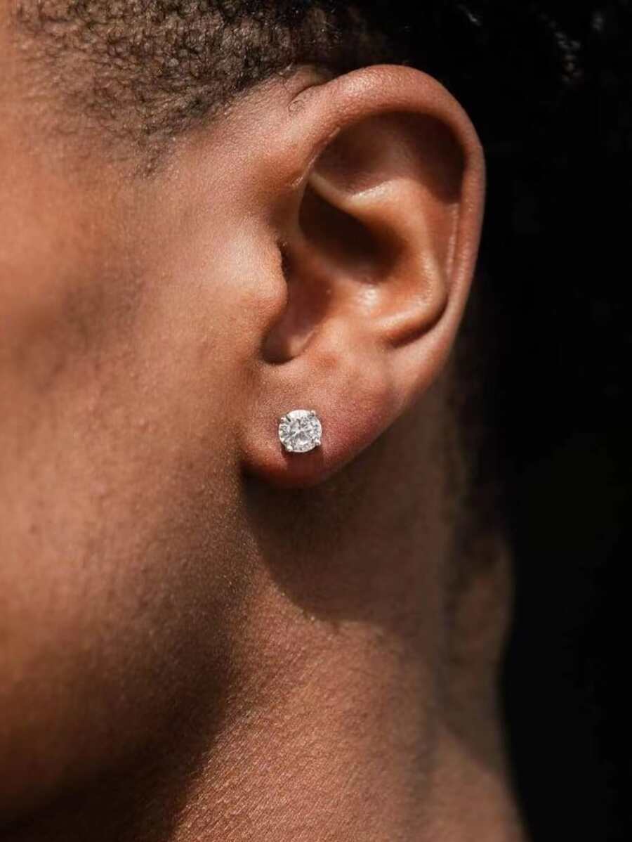 1 Đôi Bạc Quyến Rũ Đính Đá Cubic Zirconia Trang Trí Bông Tai Dành Cho Nam Trang Trí Hàng Ngày - Bạc - Xem 1