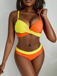 雙色圍裹聚攏比基尼泳裝 - 彩色 - 查看 3