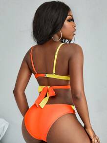 雙色圍裹聚攏比基尼泳裝 - 彩色 - 查看 4