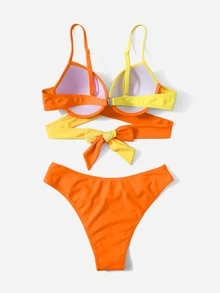 雙色圍裹聚攏比基尼泳裝 - 彩色 - 查看 9