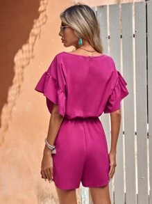 SHEIN LUNE Áo liền quần nữ Xù màu trơn Giải trí - Màu Hồng Tươi - Xem 2