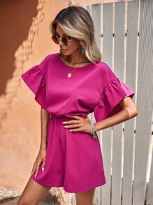 SHEIN LUNE Áo liền quần nữ Xù màu trơn Giải trí - Màu Hồng Tươi - Xem 5