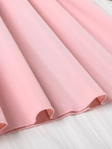 Tween Girl Frill Neck Ruffle Trim Belted Dress - Pink - View 5