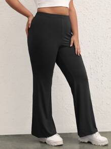 SHEIN BASICS Pantalones acampanados unicolor - Negro - Ver 2