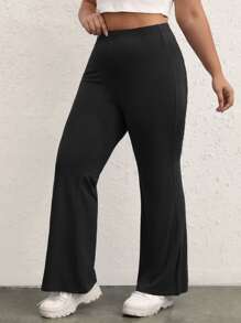 SHEIN BASICS Pantalones acampanados unicolor - Negro - Ver 5