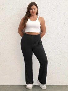 SHEIN BASICS Pantalones acampanados unicolor - Negro - Ver 6