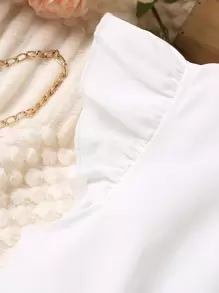 Tween Girl Frill Neck Ruffle Trim Belted Dress - White - View 7