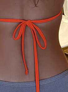 Swim Basics Summer Beach Halter Triangle Bikini Top, Bathing Suit - Orange - View 3