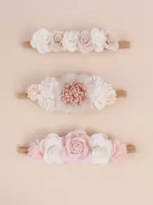3 件装婴儿花朵装饰发带 爱情情人节 - 米色 - 查看 1