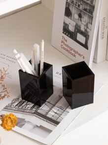 1pc Acrylic Thickened Square Pen Holder - Black - View 5