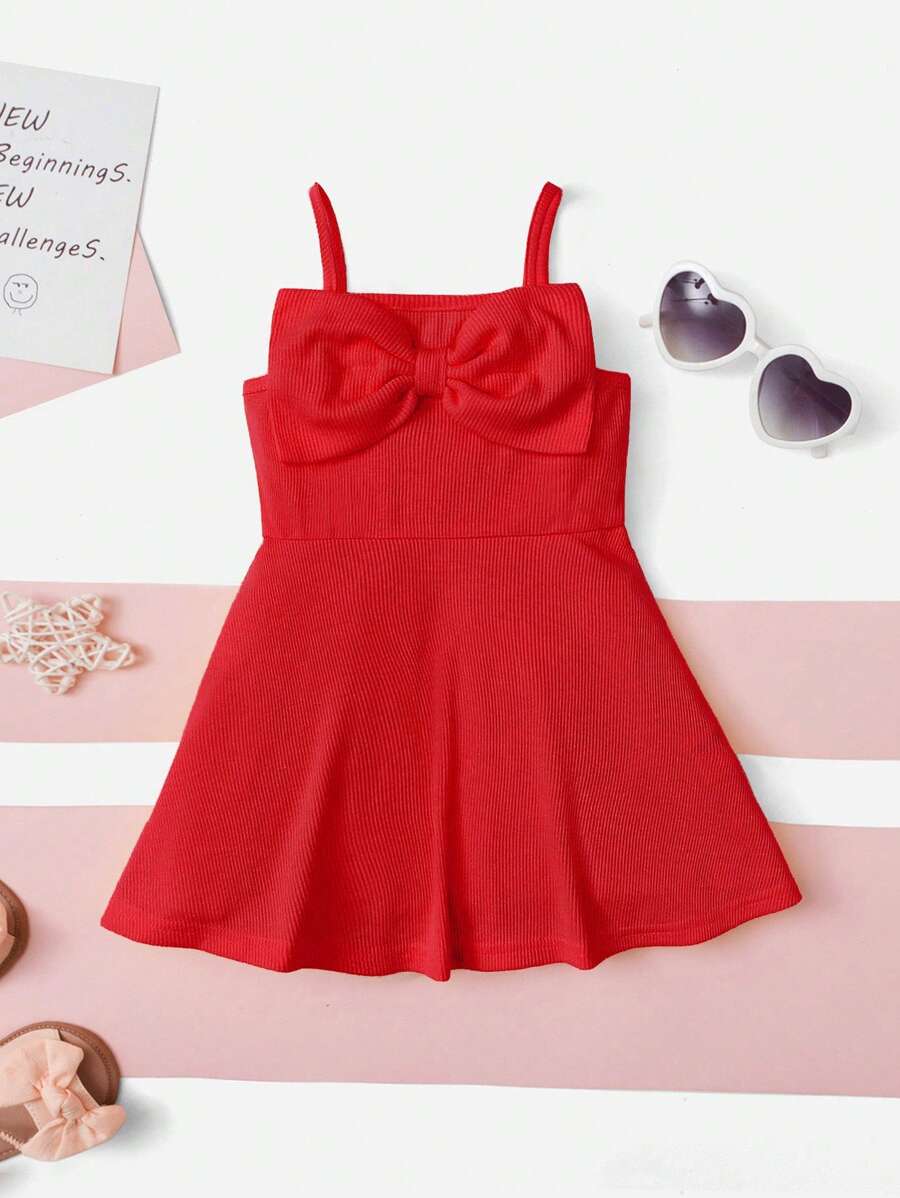 SHEIN 嬰兒前蝴蝶結吊帶連衣裙 - 紅色 - 查看 1