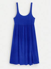 SHEIN BASICS Plus Solid Split Hem Dress - Royal Blue - View 8