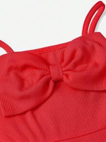 SHEIN 嬰兒前蝴蝶結吊帶連衣裙 - 紅色 - 查看 3
