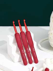 1pc Aluminum Crochet Needle, Modern Solid Crochet Hook For Sewing - Red - View 1