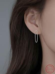 1對時尚別針銀耳釘適用於女士日常裝飾 - 銀色 - 查看 1