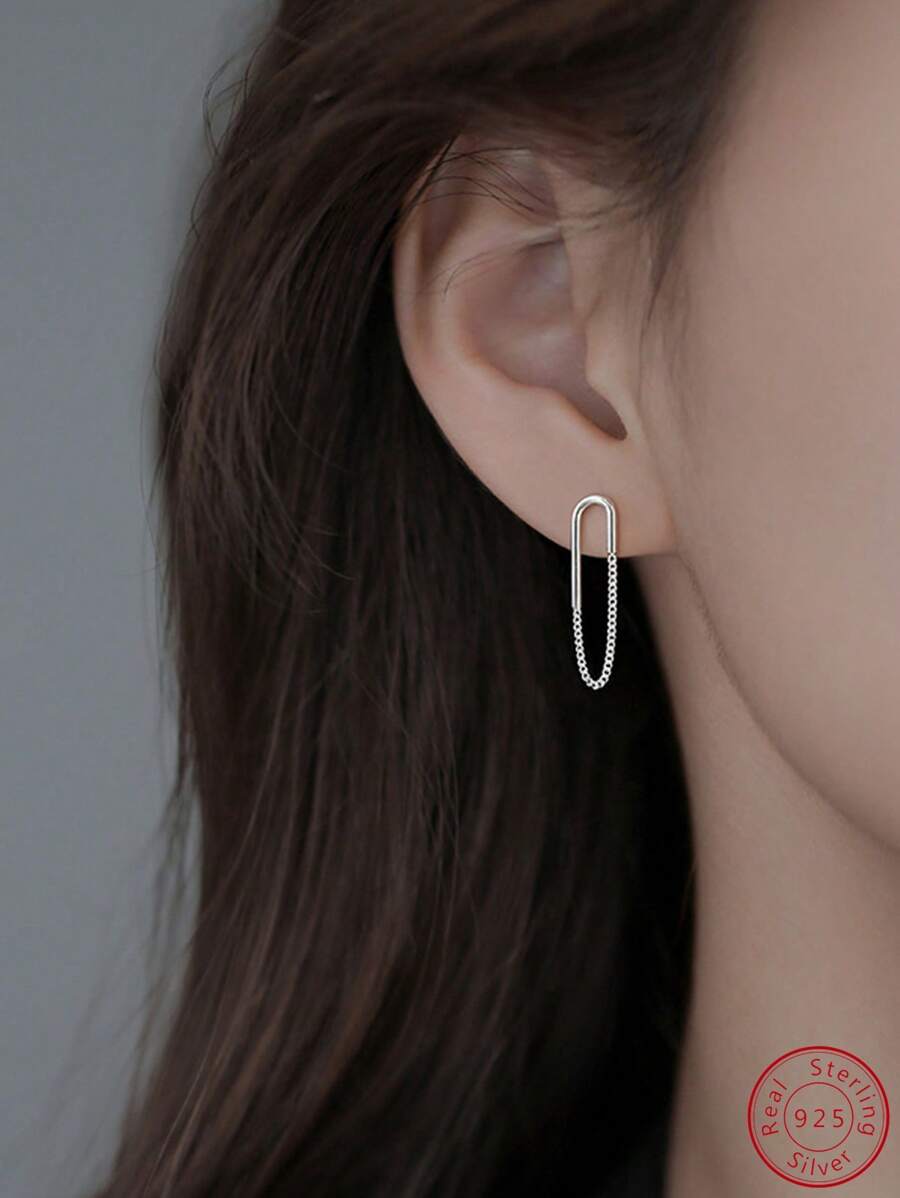 1對時尚別針銀耳釘適用於女士日常裝飾 - 銀色 - 查看 1