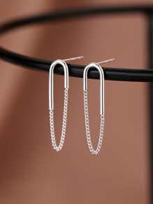 1對時尚別針銀耳釘適用於女士日常裝飾 - 銀色 - 查看 2