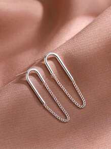 1對時尚別針銀耳釘適用於女士日常裝飾 - 銀色 - 查看 4