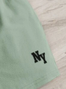 SHEIN Leap Crew Baby Boy Letter Graphic Tank Top & Shorts - Mint Green - View 3