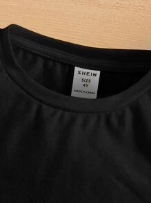 SHEIN Young Boy Slogan & Cartoon Face Printed Comfortable Casual Short Sleeve T-Shirt - Black - View 4