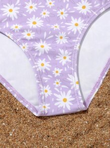 Tween Girl Floral Print Bikini Set Summer Beach - Purple - View 4