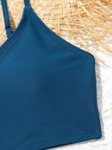 Tween Girl Floral Print Bikini Set Summer Beach - Blue - View 4