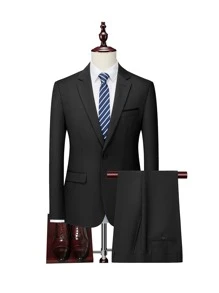 Manfinity Mode Bộ đồ nam Nút màu trơn Công việc - màu đen - Xem 1