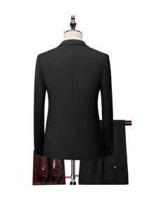 Manfinity Mode Bộ đồ nam Nút màu trơn Công việc - màu đen - Xem 2