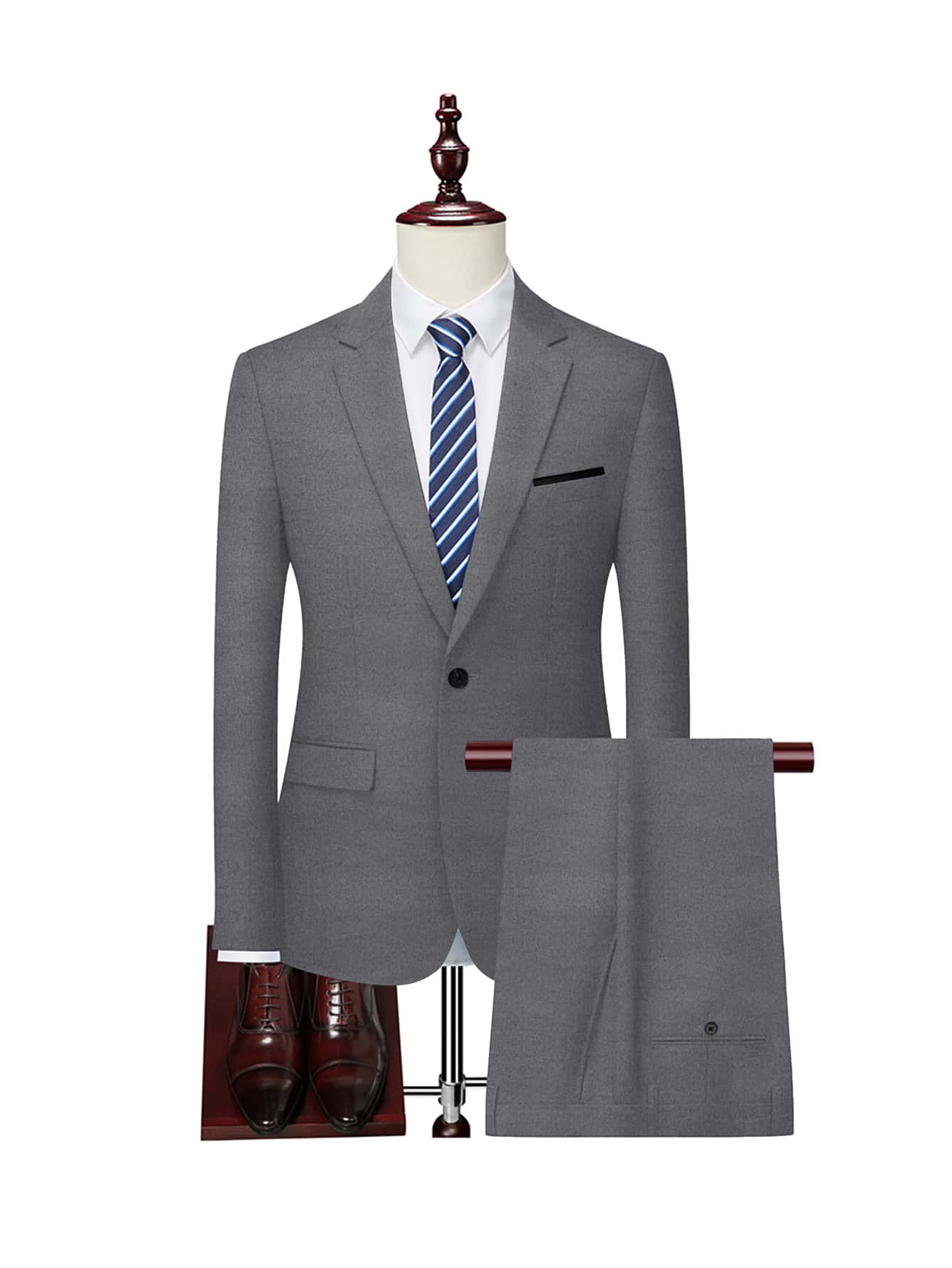 Manfinity Mode Men 1pc Single Button Blazer & 1pc Suit Trousers - Grey - View 1