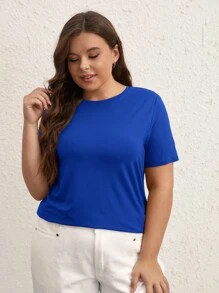 SHEIN BASICS Camiseta unicolor de cuello redondo - azul real - Ver 2