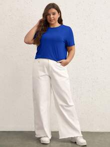 SHEIN BASICS Camiseta unicolor de cuello redondo - azul real - Ver 6