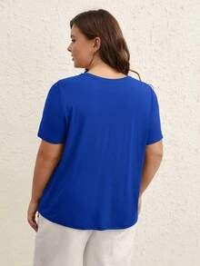 SHEIN BASICS Camiseta unicolor de cuello redondo - azul real - Ver 4