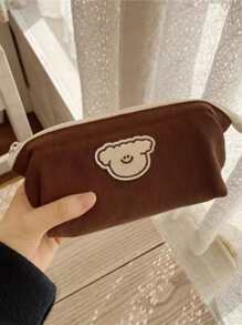 1 pieza Estuche para lápices con diseño de dibujos animados, bolsa para lápices, mochila escolar - Café integral - Ver 1