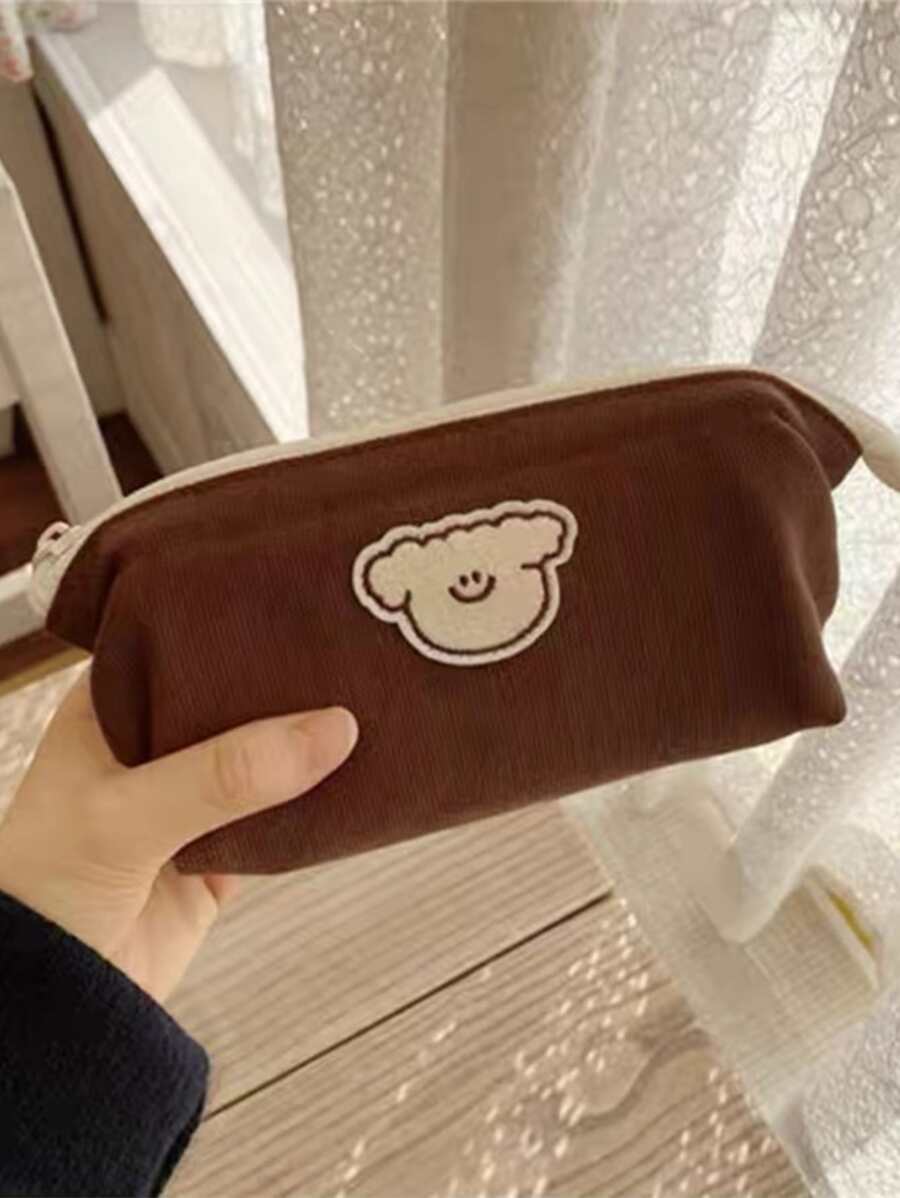 1 pieza Estuche para lápices con diseño de dibujos animados, bolsa para lápices, mochila escolar - Café integral - Ver 1