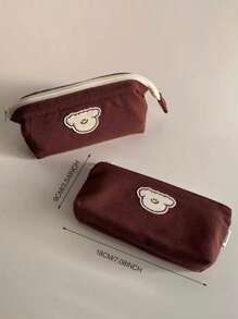 1 pieza Estuche para lápices con diseño de dibujos animados, bolsa para lápices, mochila escolar - Café integral - Ver 2